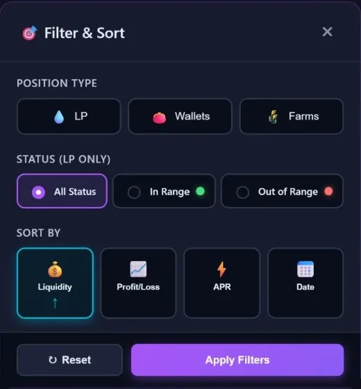 Orwee portfolio filter and sort panel